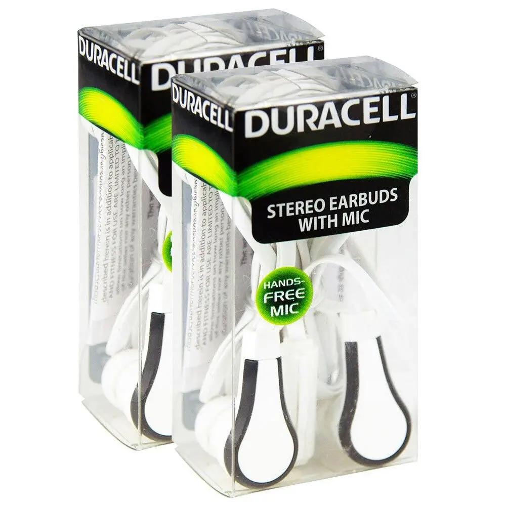 2x Duracell Earphones Wired 3.5mm Jack Stereo Earbuds w/ Mic f/Mobile Phones WHT - Electronics