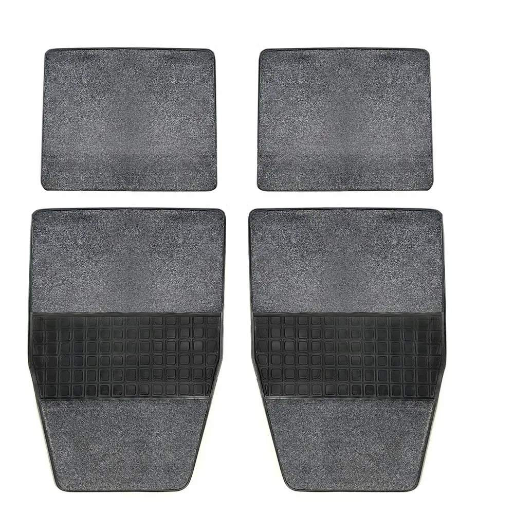4pc Rubber/Carpet Car Floor Mats/Floormat Front/Back Rear Seat Large Black/Grey - Automotive