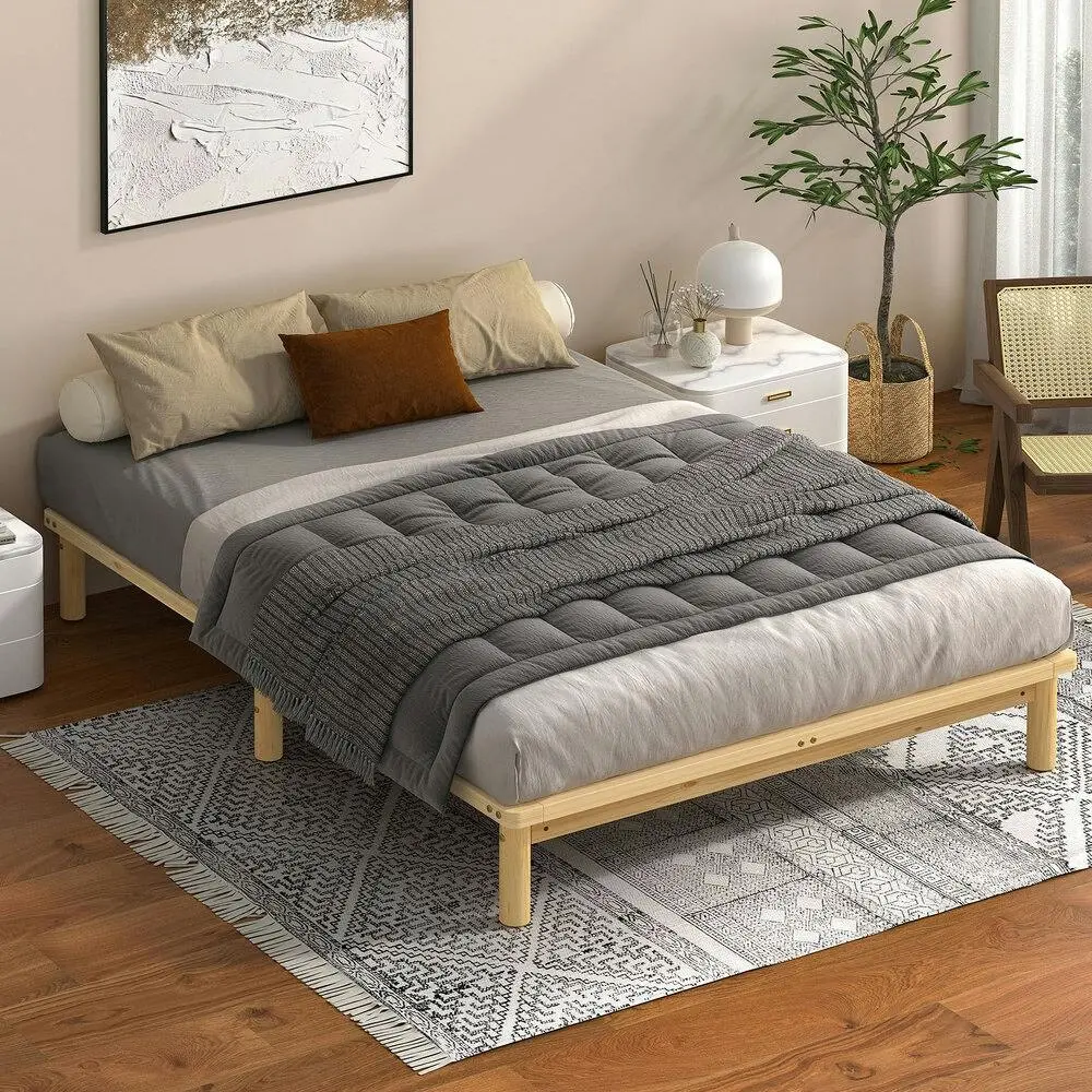 Alfordson Bed Frame Wooden Timber Queen Size Mattress Base Platform Basia Oak - Furniture