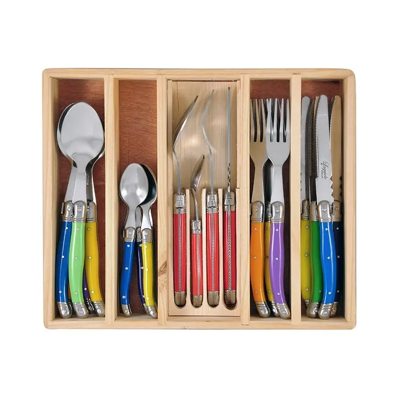 24pc Laguiole Silhouette Cutlery Table Spoon/Fork/Knife/Teaspoon Set Multicolour - Home & Garden