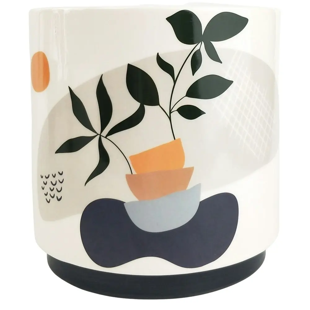 Urban Marziah Abstract Foliage 19cm Ceramic Planter Flower Pot Large Pink/Blue - Home & Garden