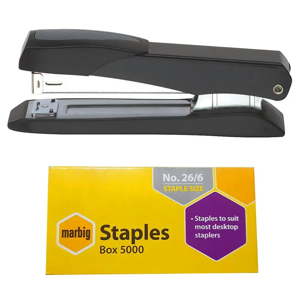 Marbig 20 Sheets Full Strip Metal Stapler & 26/6 Staples Paper Binder Combo BLK - Hardware
