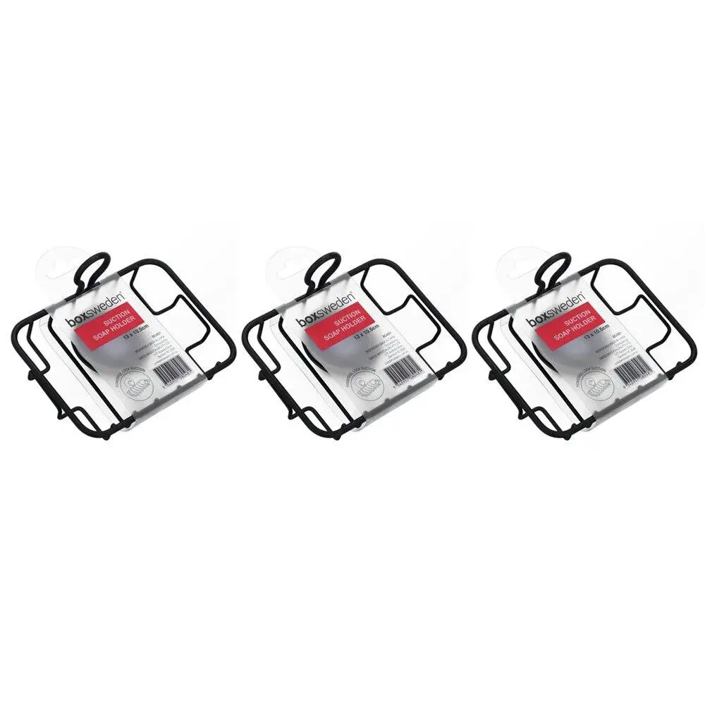3x Boxsweden 13cm Wire Suction Soap Holder Wall Hanging Bath Organiser Rack BLK - Home & Garden