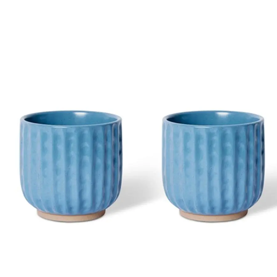 2x E Style Emery 14cm Ceramic Plant Pot Home Decorative Planter Round Blue - Home & Garden