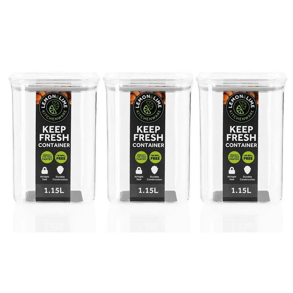 3x Lemon & Lime 1.15L Keep Fresh Storer Food Container Square Storage w/ Lid CLR - Home & Garden