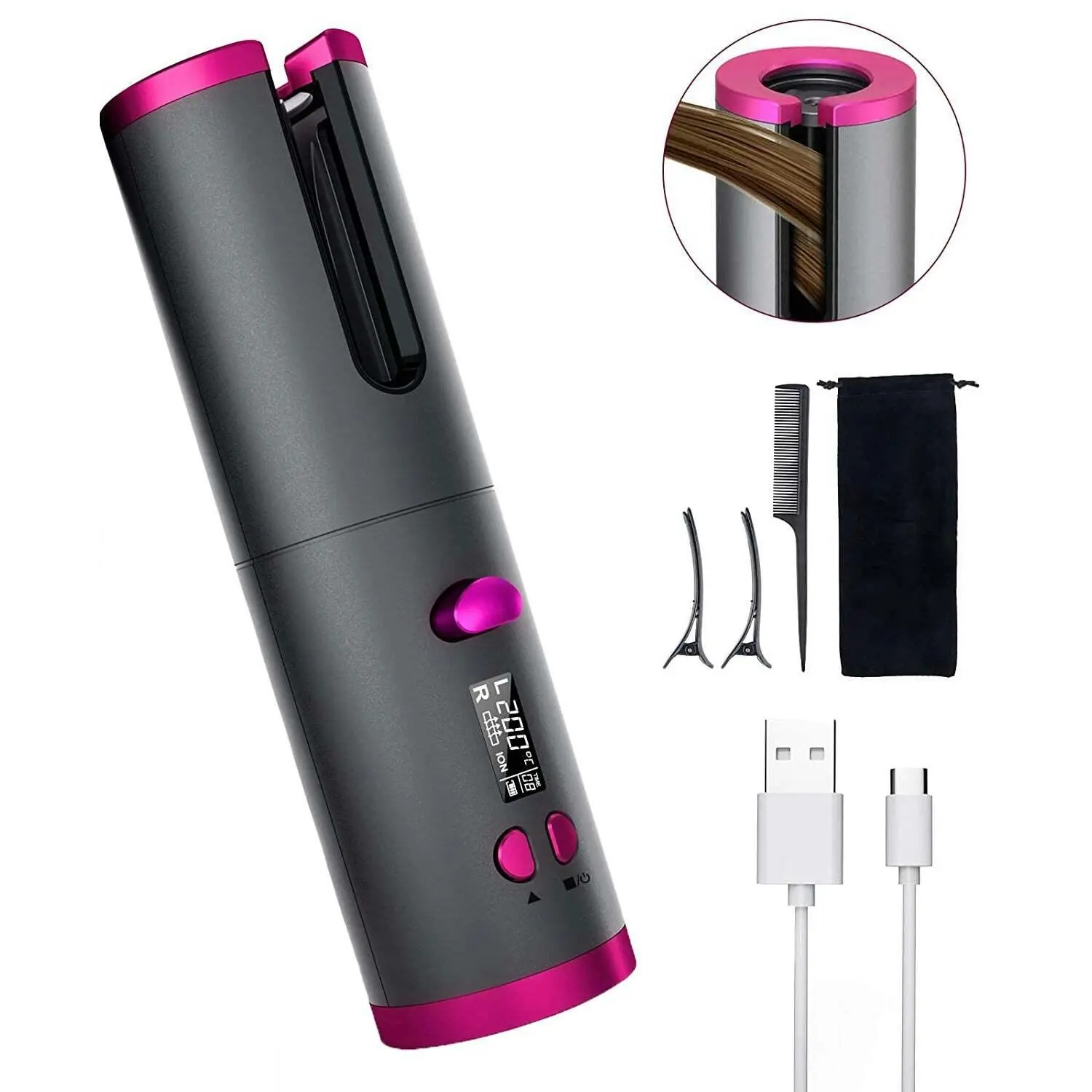Cordless Ceramic Automatic Hair Curler for Portable Hair Styling - Beauty