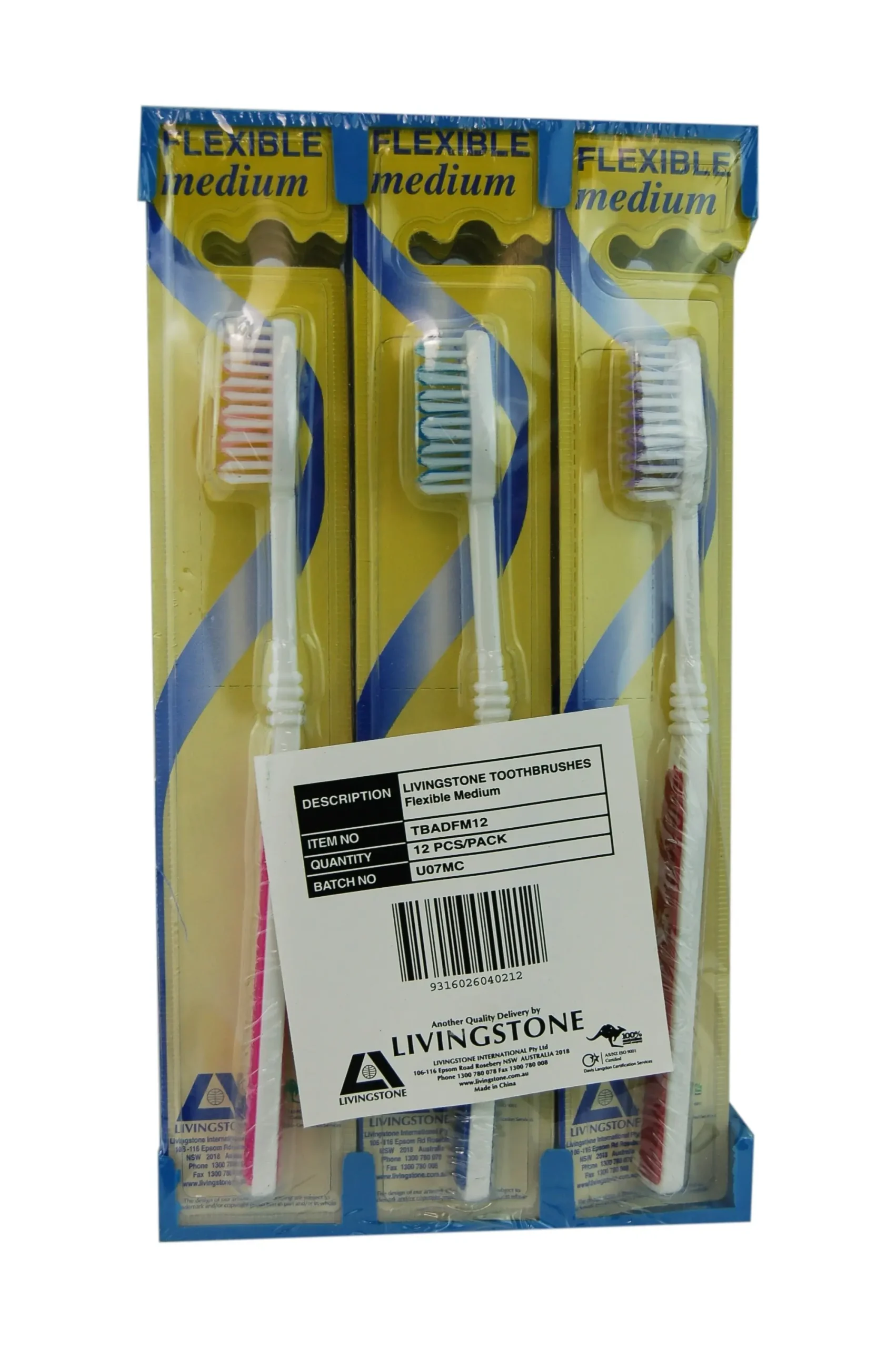 Livingstone Special White Toothbrush Adult Flexi Head Medium Bristles 12 Pack - Beauty
