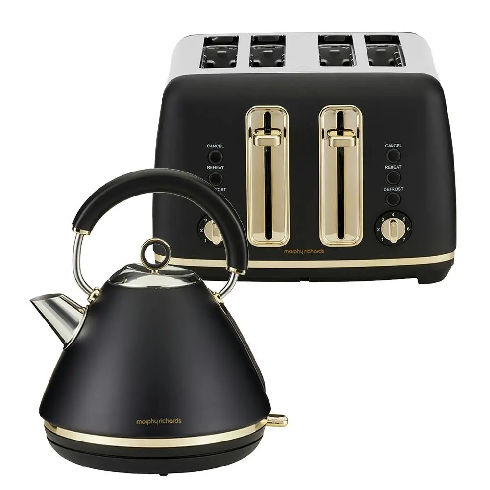 Morphy Richards Ascend 1.5L Pyramid Kettle & 4 Slice Toaster Soft Gold & Black - Home & Garden