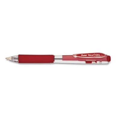 Pentel K437B Wow! Retractable Gel Pen, Medium 0.7 Mm, Red Ink, Clear/red Barrel, Dozen