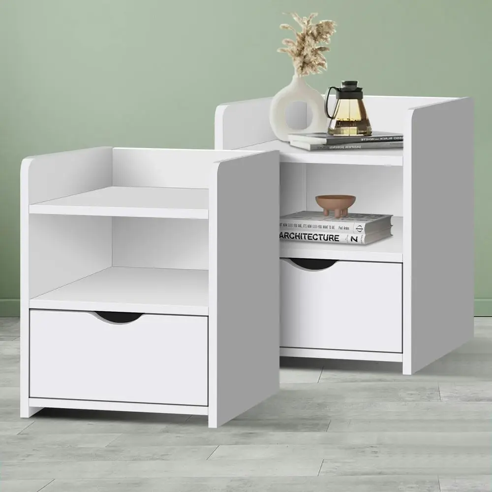 Alfordson 2x Bedside Table Shelf White - Furniture