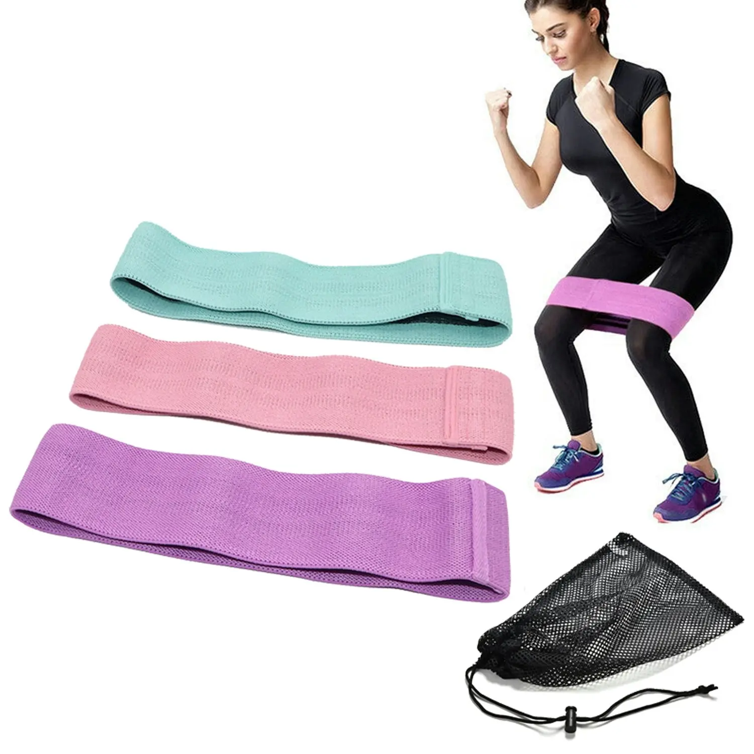 TODO 3 pcs Hip Loop Exercise Resistance Band Booty Legs Trainer 3 Resistance Levels - Beauty