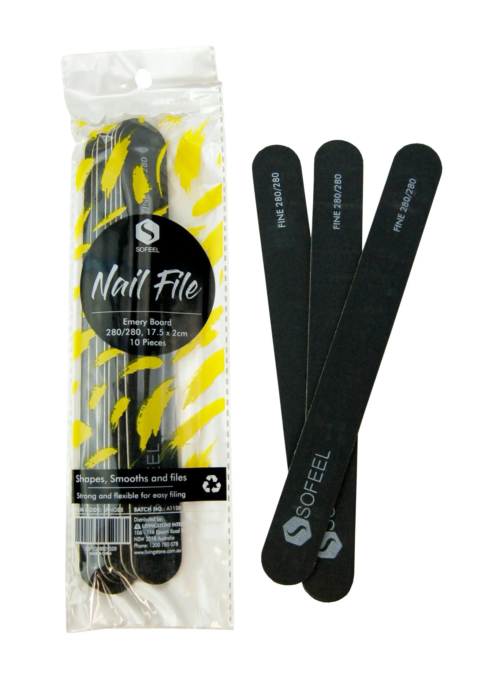 Sofeel Nail File Emery Board Grit: 280/280 Black 10 Pack - Beauty