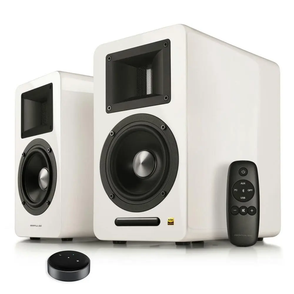 Airpulse A100 Active Wireless Bookshelf Speakers and WiiM Mini Streamer White - Electronics