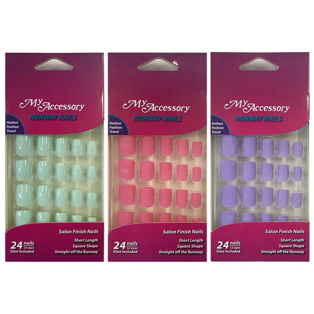 72pc My Accessory Runway Spring/Summer Artificial Fake Glue On Nails Square Asst - Beauty