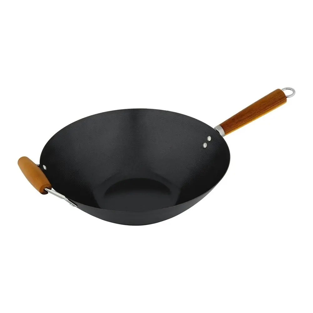 Cuisena 35cm Carbon Steel Stir Fry Wok Non Stick Cooking Pan w/ Acacia Handle - Home & Garden