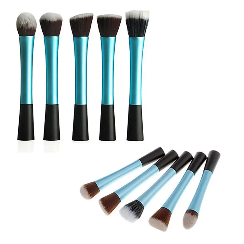 5 Piece Professional Duo Fiber Makeup Brush Set Multi Task Brush Blue - Beauty