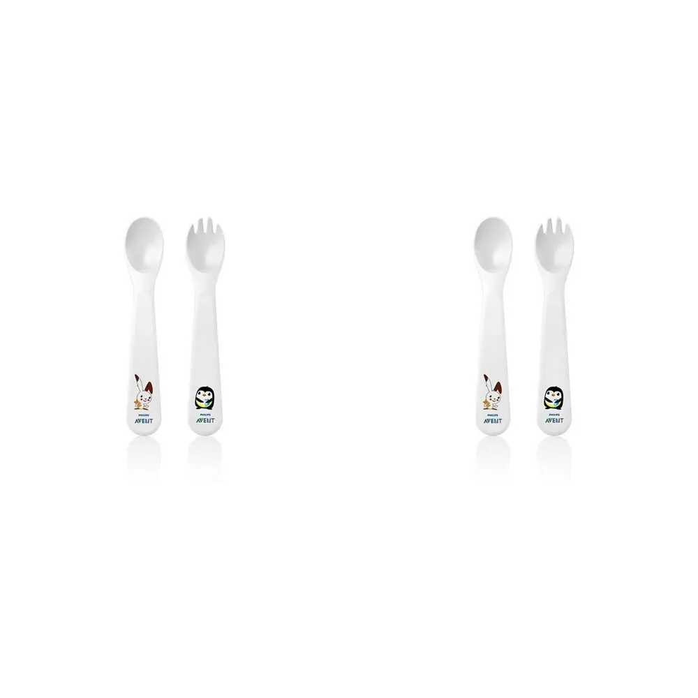 2x Philips Avent Toddler Fork & Spoon Plastic Cutlery/Feeding Utensil Set 12m+ - Baby