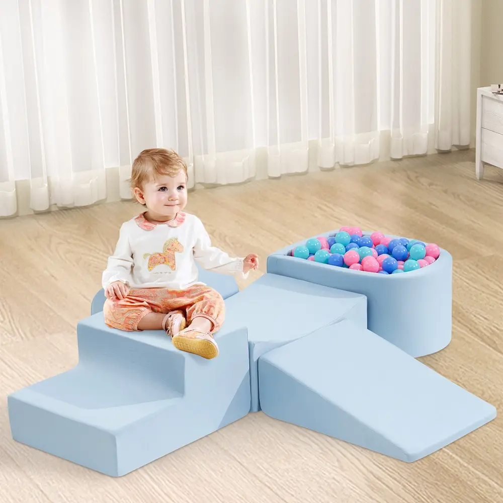 Playpals Kids Climb Crawl Foam Play Set Soft Play Set Activity Toys 5PC Blue - Baby