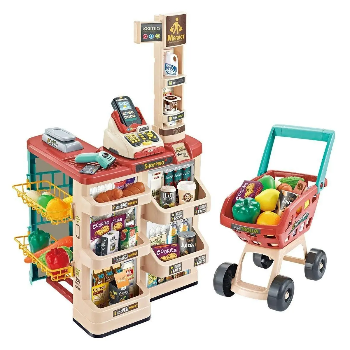 Ausway 48 Pieces Preschool Kids Pretend Play Shop Grocery Supermarket with Trolley - Toys & Games