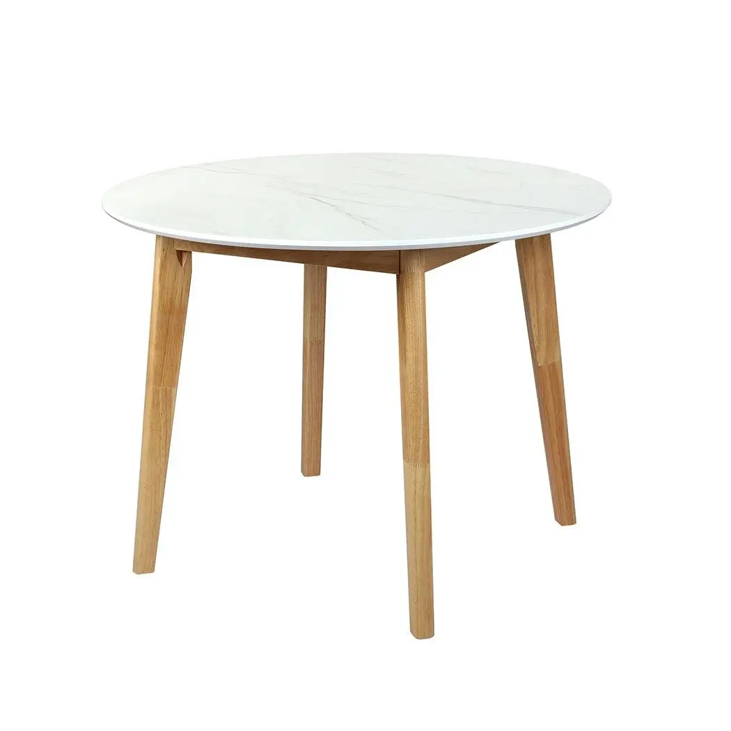 Levede Dining Table Round Rubberwood Base Kitchen Cafe Restaurant White 100cm - Sports & Outdoor