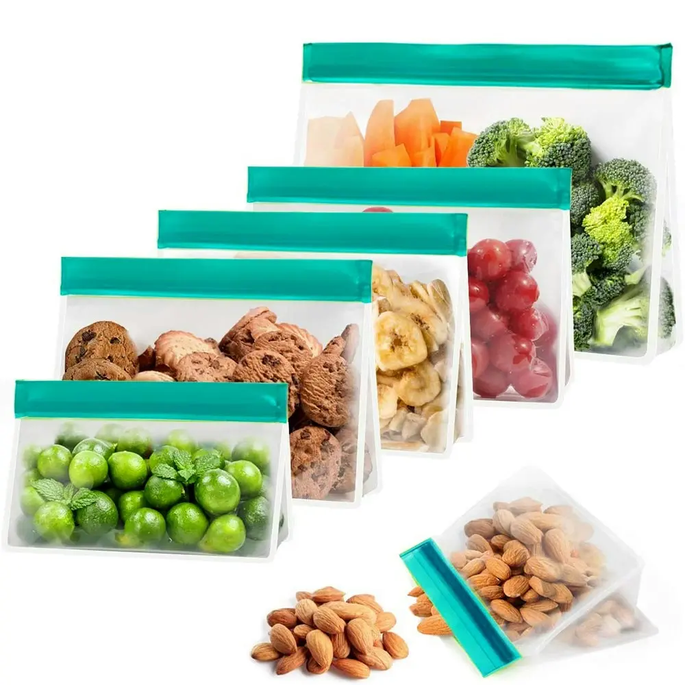 6 pack Reusable Ziplock Leakproof Snack Bags Freezing Bag Vegetable Fresh Bag - Home & Garden