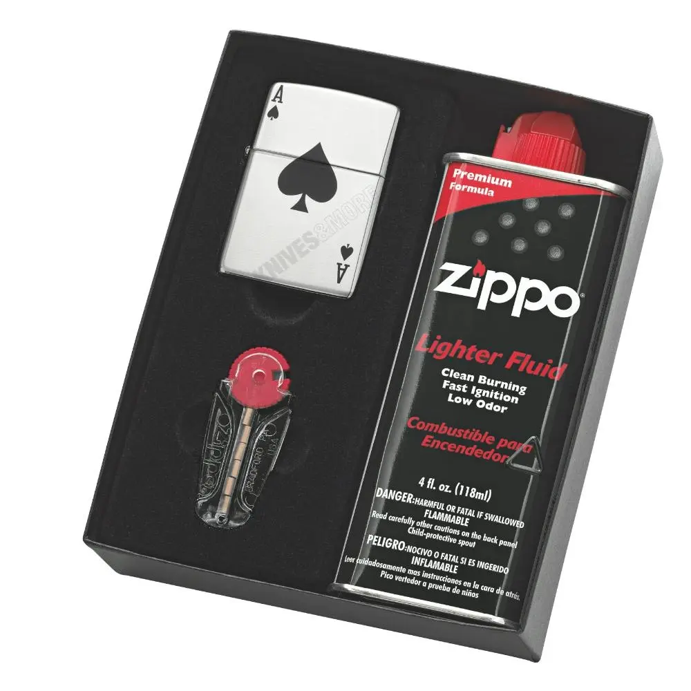 Zippo Lucky Ace Lighter & Fluid & Flints Gift Boxed - Sports & Outdoor