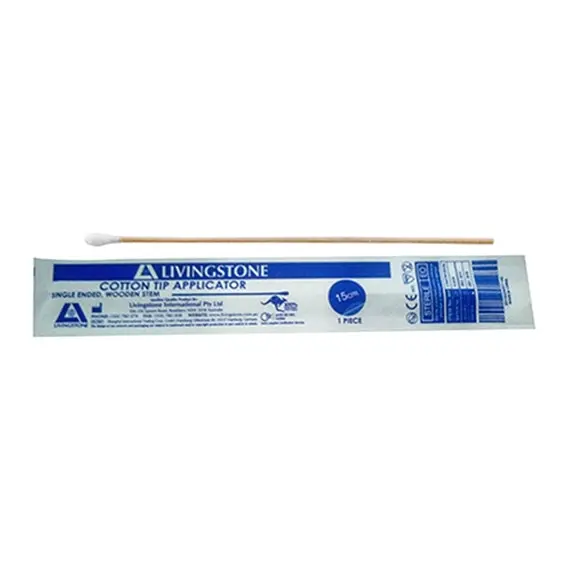 Livingstone Cotton Tip Applicator, Single Tipped Biodegradable Wooden Stem 15cm 100 Packs - Beauty