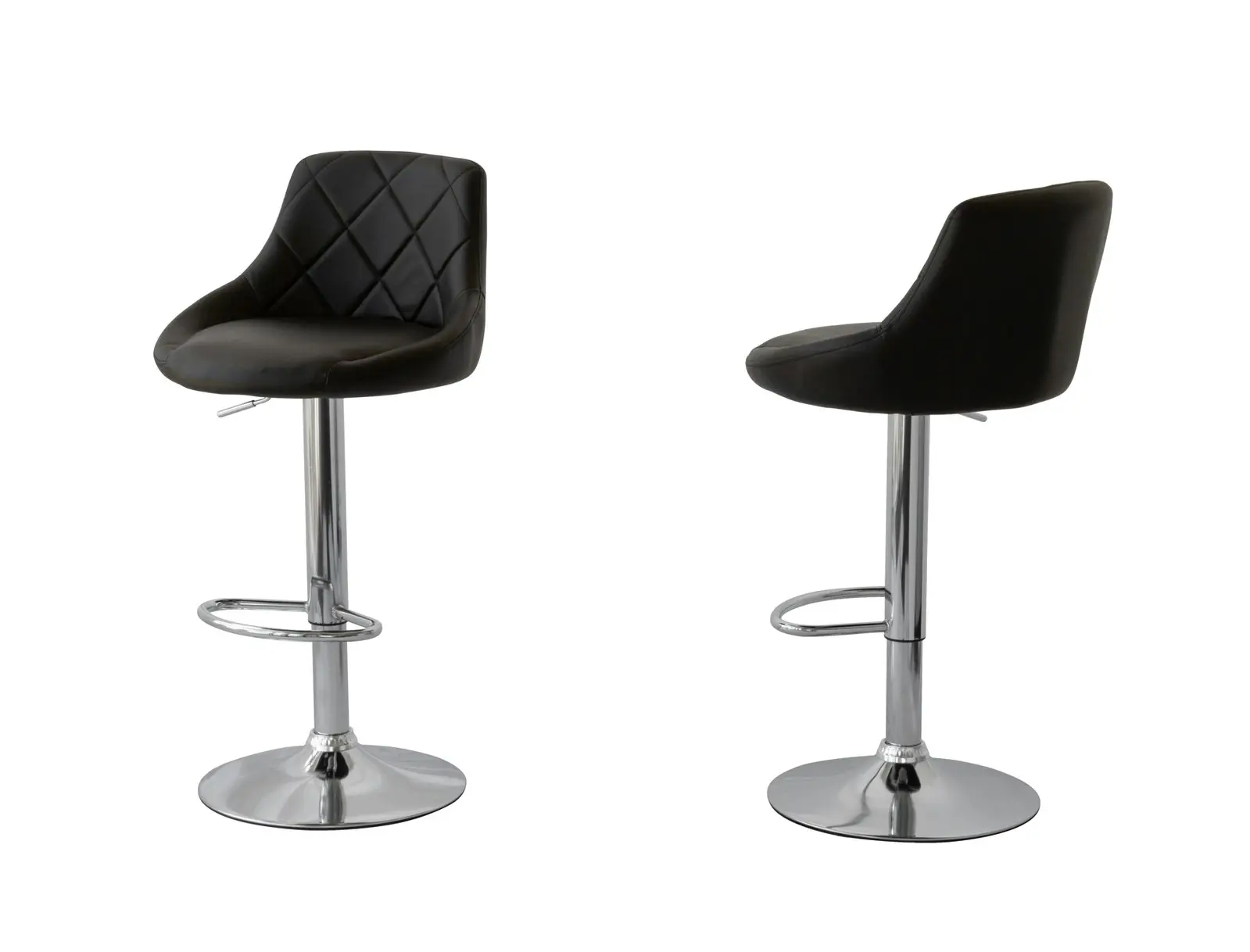 2 Diamond Style Padded Leather Barstools (Black) w/ Adjustable Height - Furniture