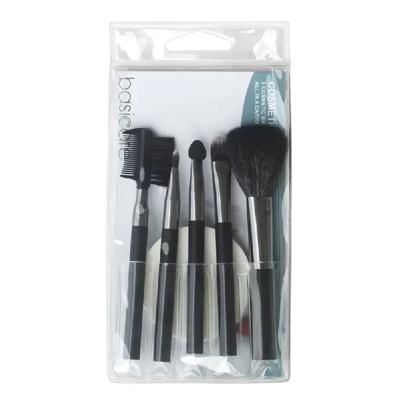 Basicare 5 Piece Cosmetic Application Brush Set with Foundation Sponge - Beauty