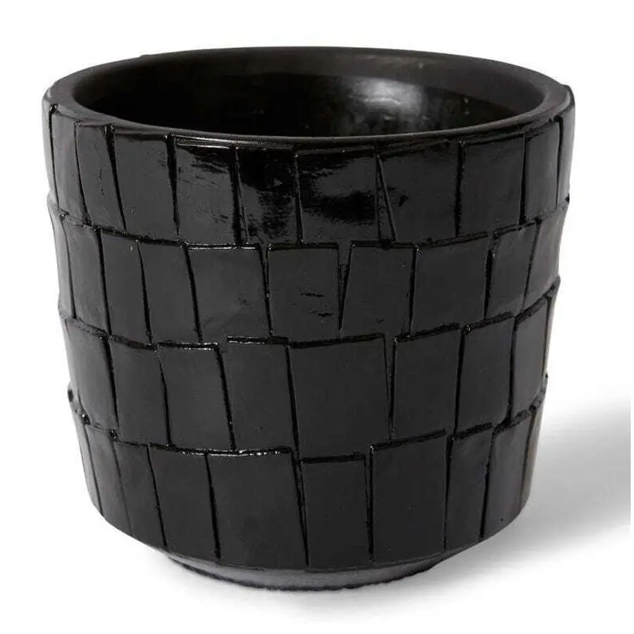 E Style Peyton 18cm Cement Plant Pot Home Decorative Planter Round Black - Home & Garden