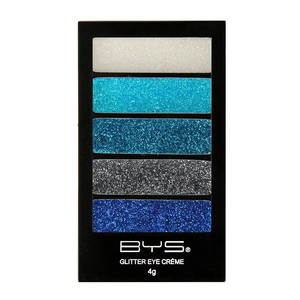 BYS Glitter Creme 4g Gel Base Makeup/Cosmetics Palette Platinum Blues 5 Shades - Beauty
