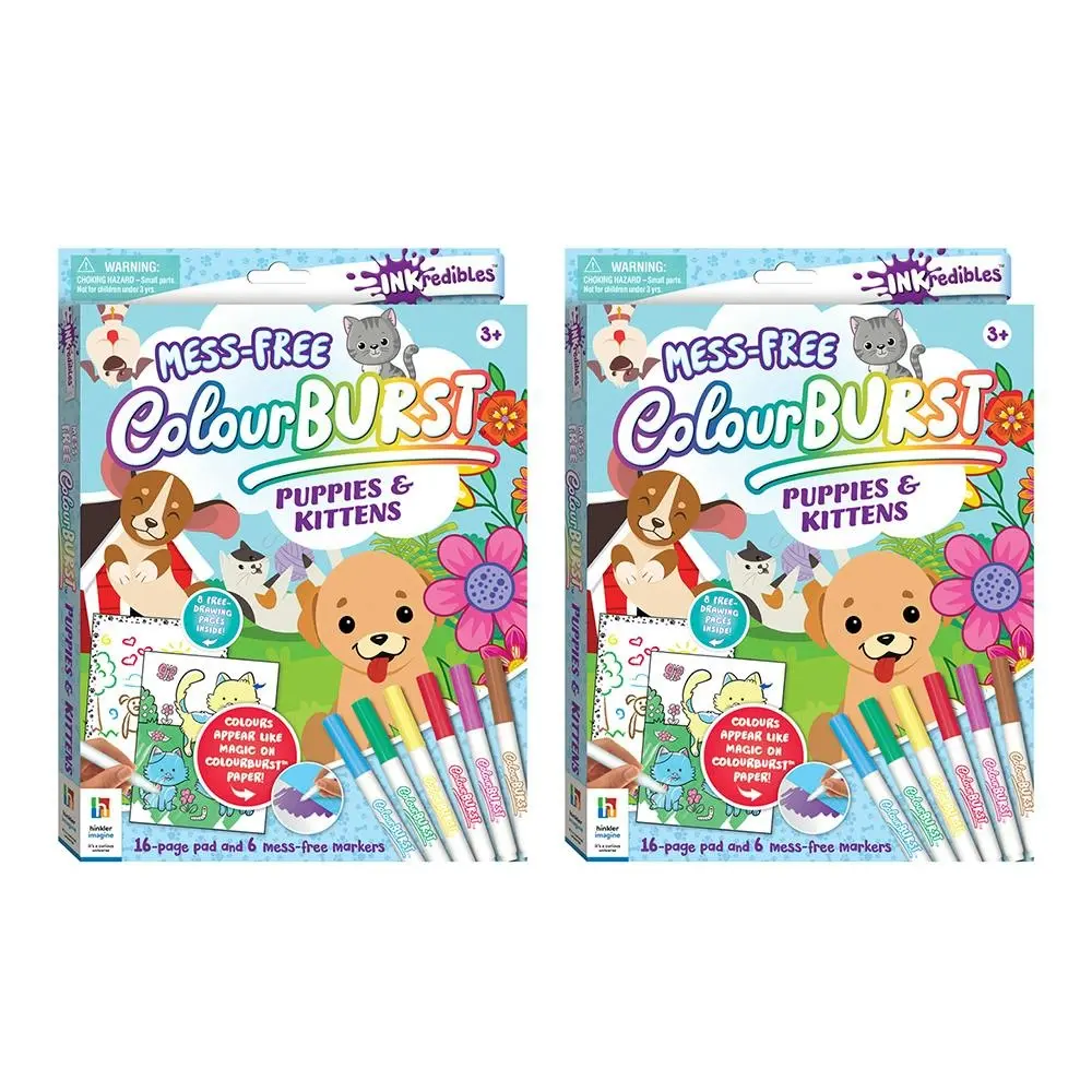 2x Inkredibles Mess Free Colour Burst Puppies/Kittens Activity Colour Book 3-6y