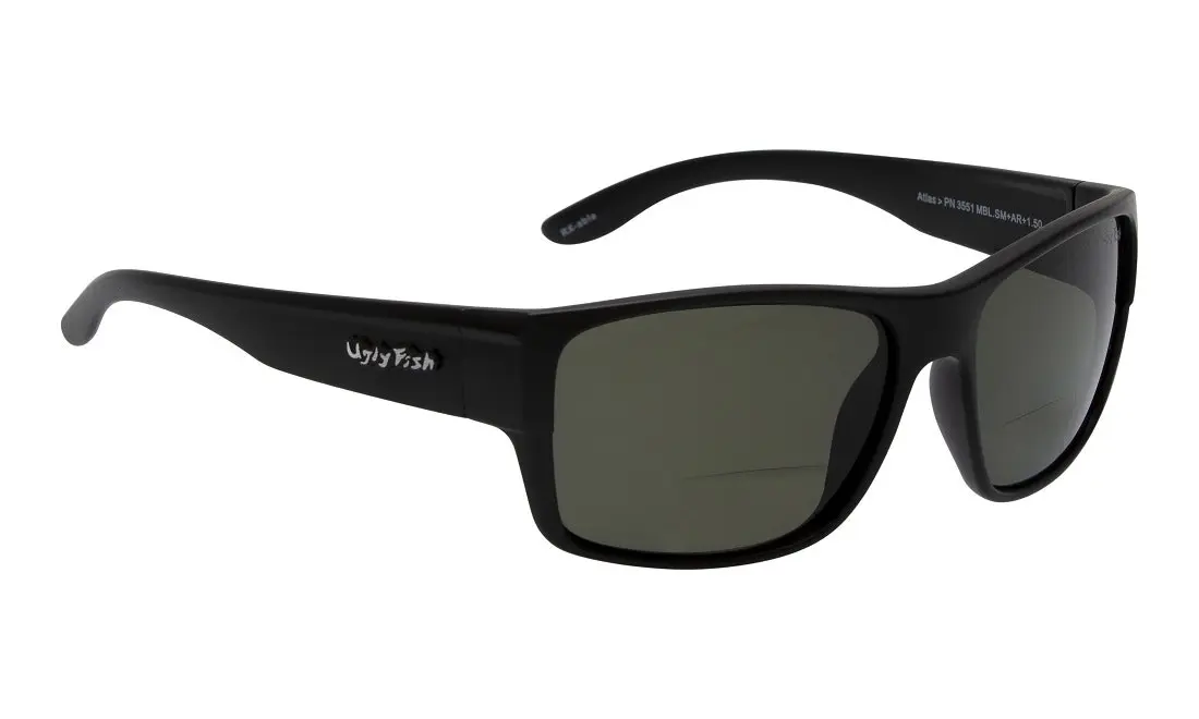 Ugly Fish Atlas PN3551 +2.00 Bifocal TR-90 Black Frame/Smoke Lens Sunglasses