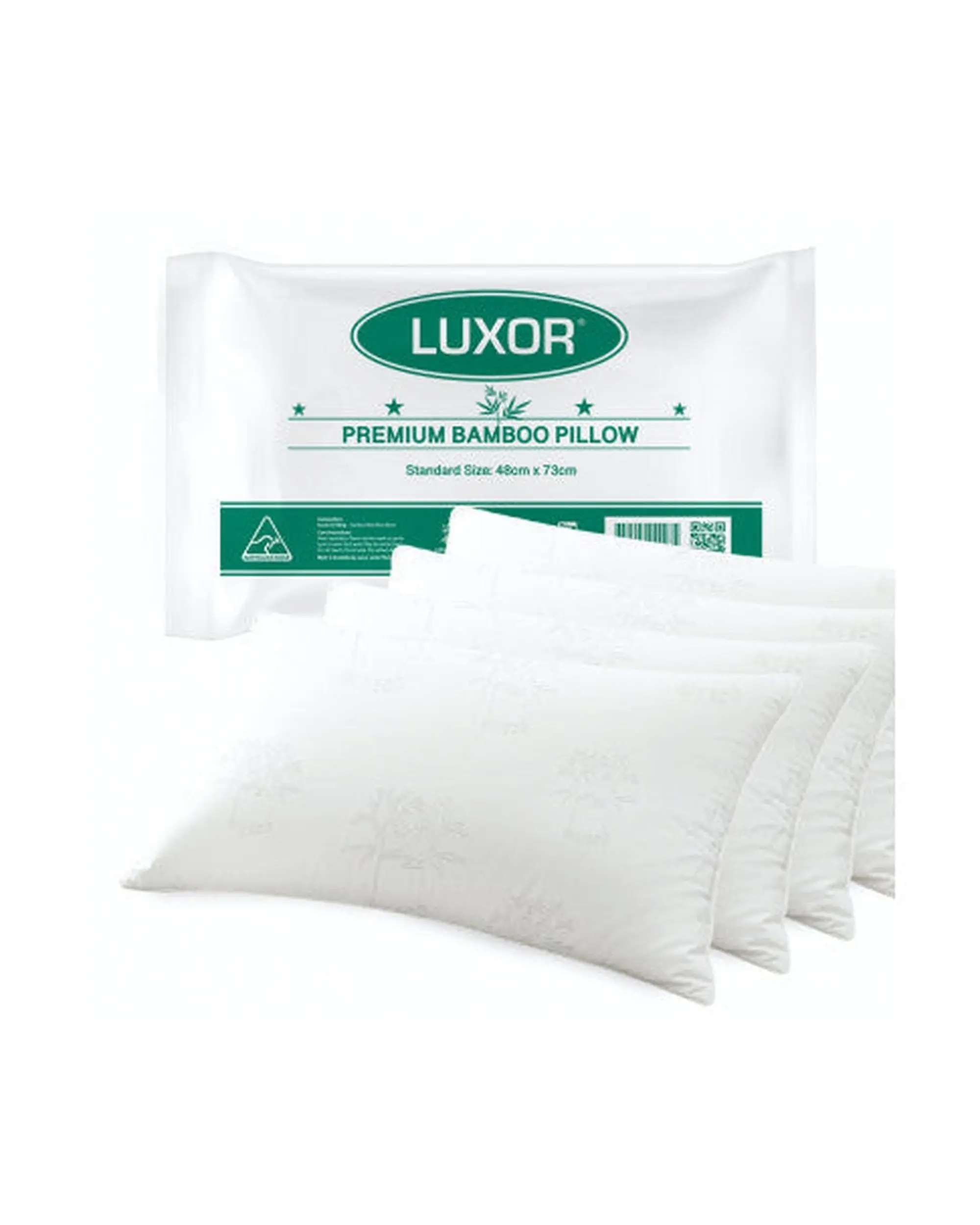 Luxor Australian Made Bamboo Cooling Pillow Standard Size Four Pack - Home & Garden