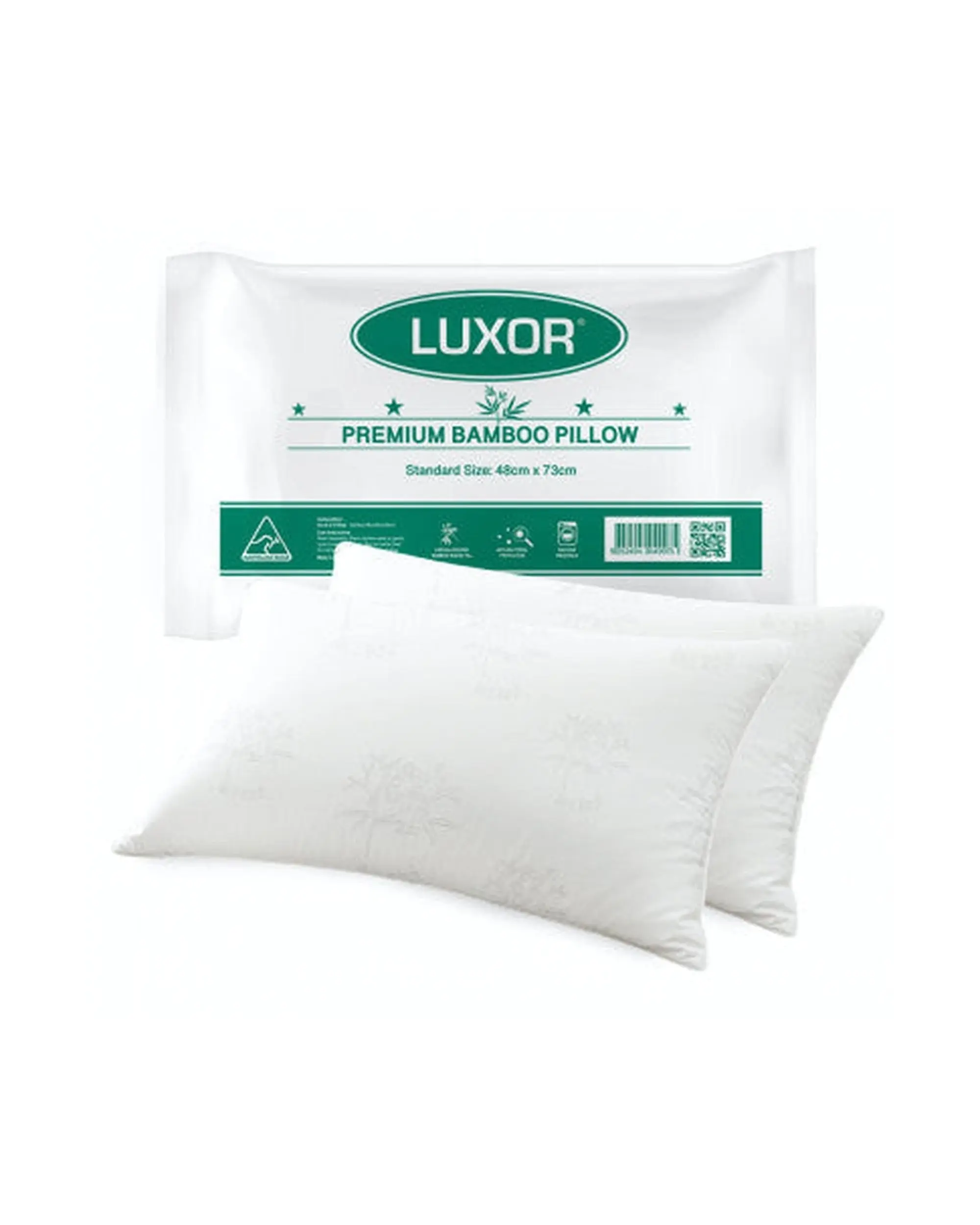 Luxor Australian Made Bamboo Cooling Pillow Standard Size Twin Pack - Home & Garden