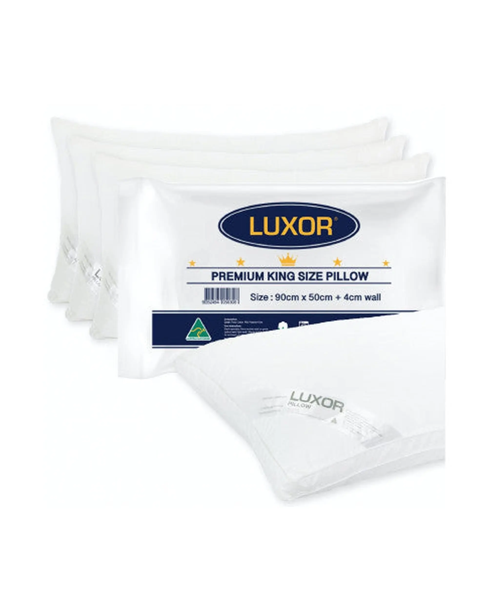 Luxor Australian Made Hotel King Size Pillow with 4cm Wall Four Pack - 50cm x 90cm