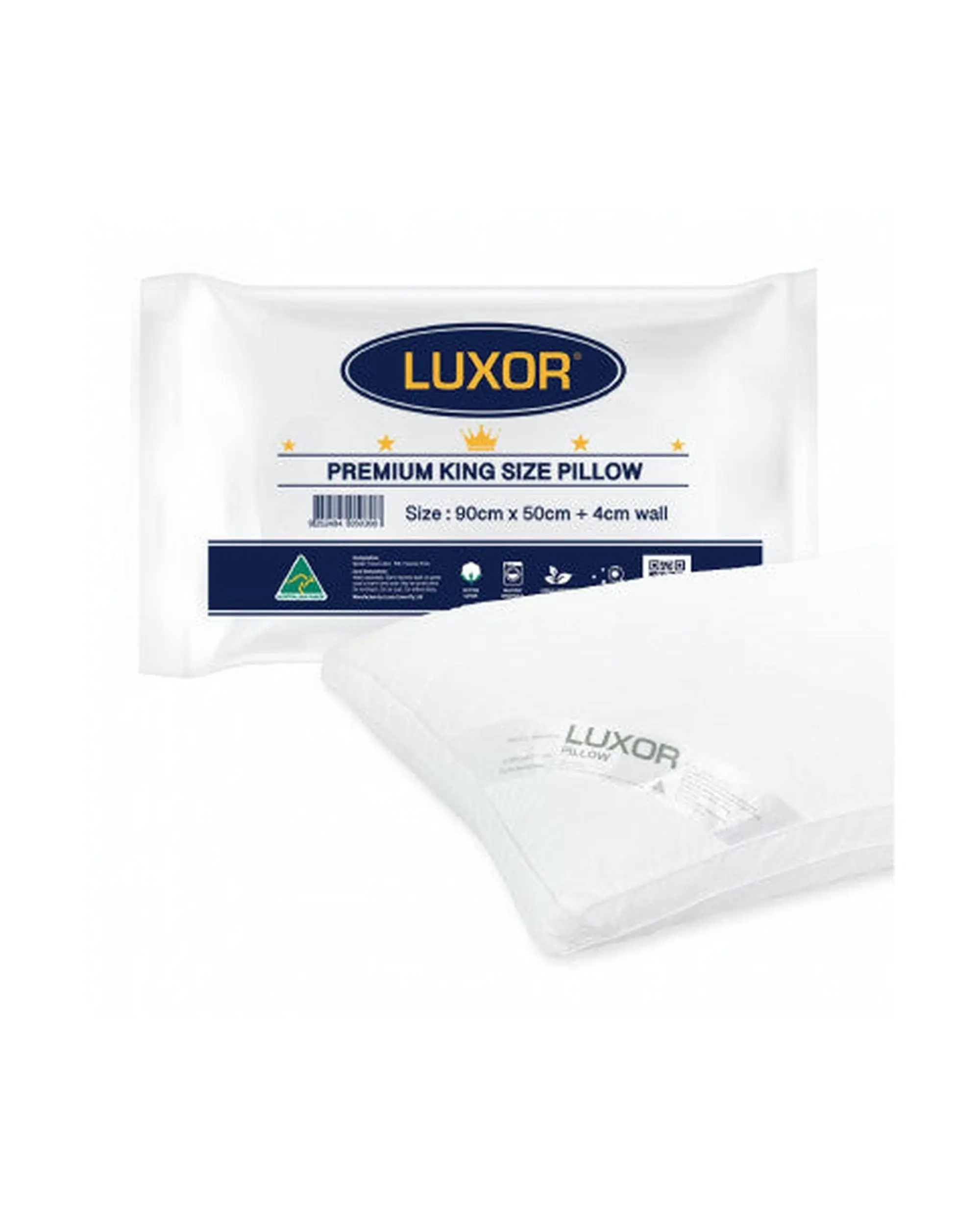 Luxor Australian Made Hotel King Size Pillow with 4cm Wall Single Pack - Home & Garden