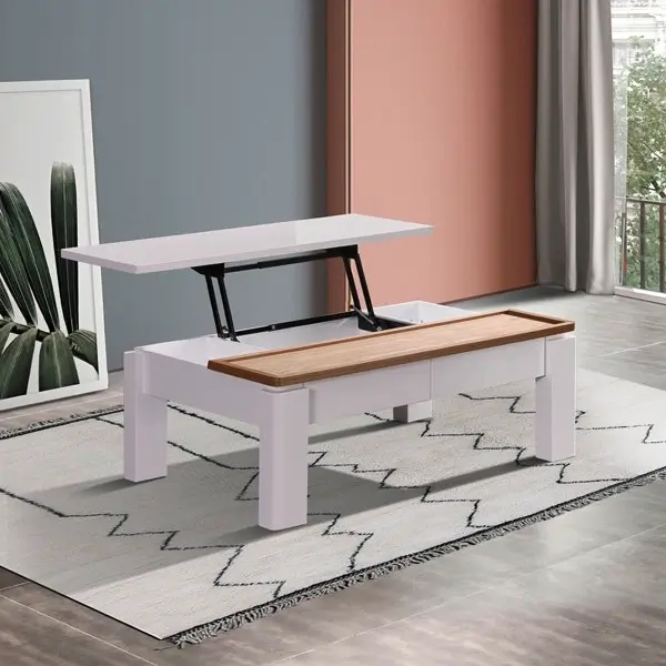 Coffee Table High Gloss Finish Lift Up Top MDF White Ash Colour Interior Storage - Furniture