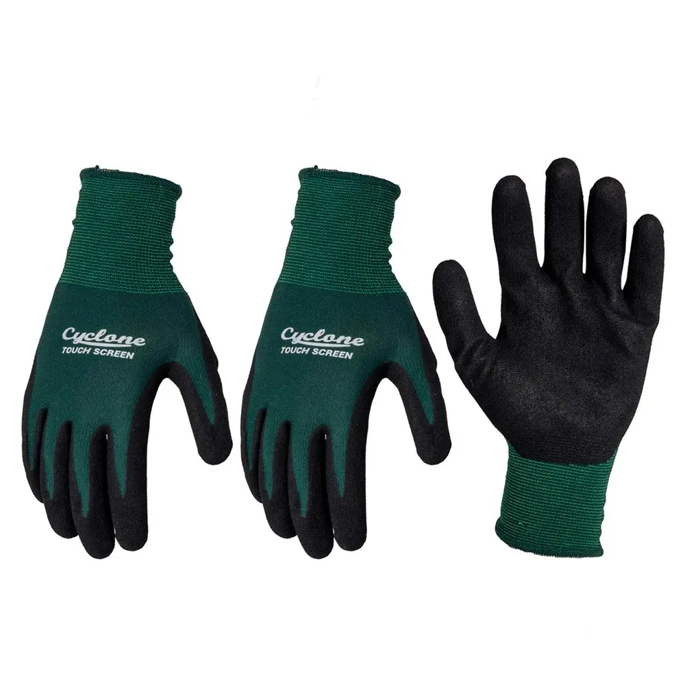 3x Cyclone Size XL Gardening Gloves Touch Screen Compatible Nylon Green/Black - Home & Garden