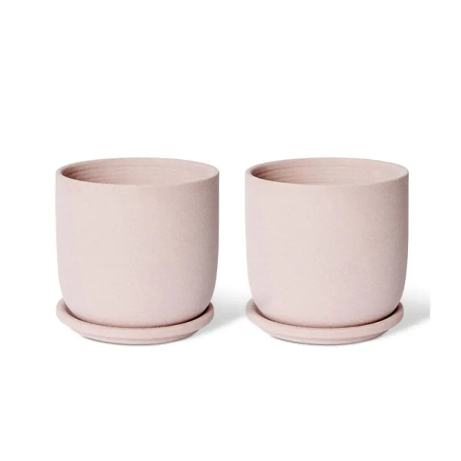 2x E Style Allegra 15cm Ceramic Plant Pot w/ Saucer Home Decor Planter Pink - Home & Garden