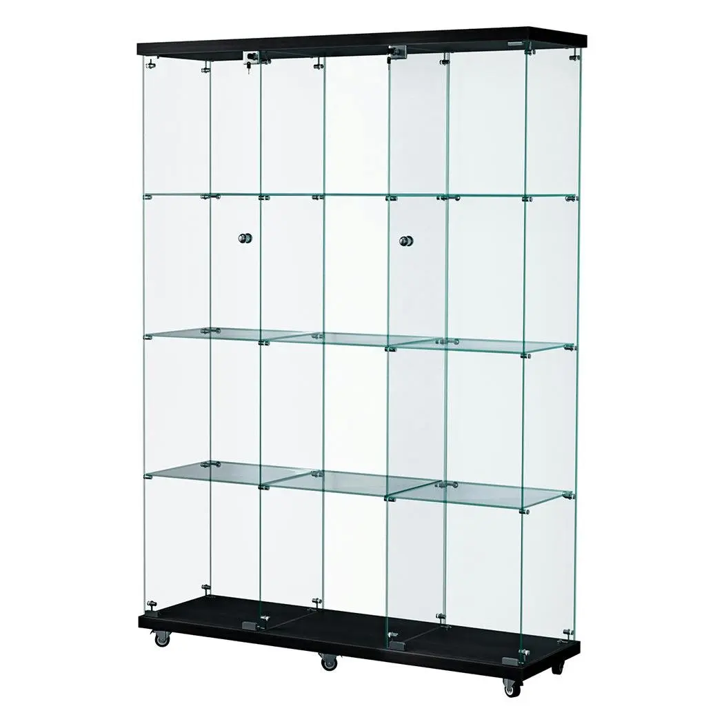 Stacked Glass Display Cabinet 4 Tier Lockable Wheeled Key Showcase Storage 169cm - Toys & Games