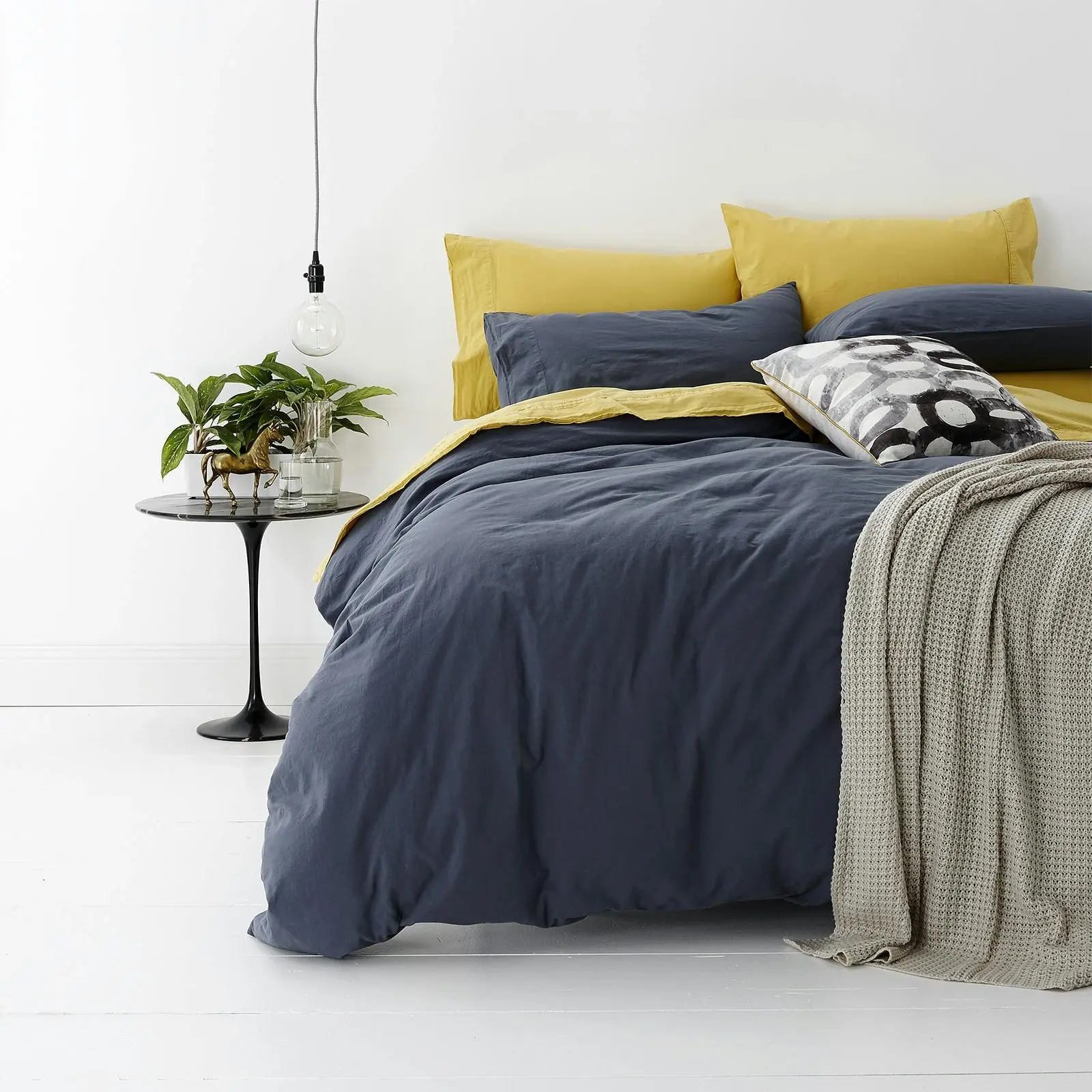 Park Avenue European King Bed Home Quilt Cover Set Vintage Washed Cotton Blue - Winter Warmers up to 70% Off