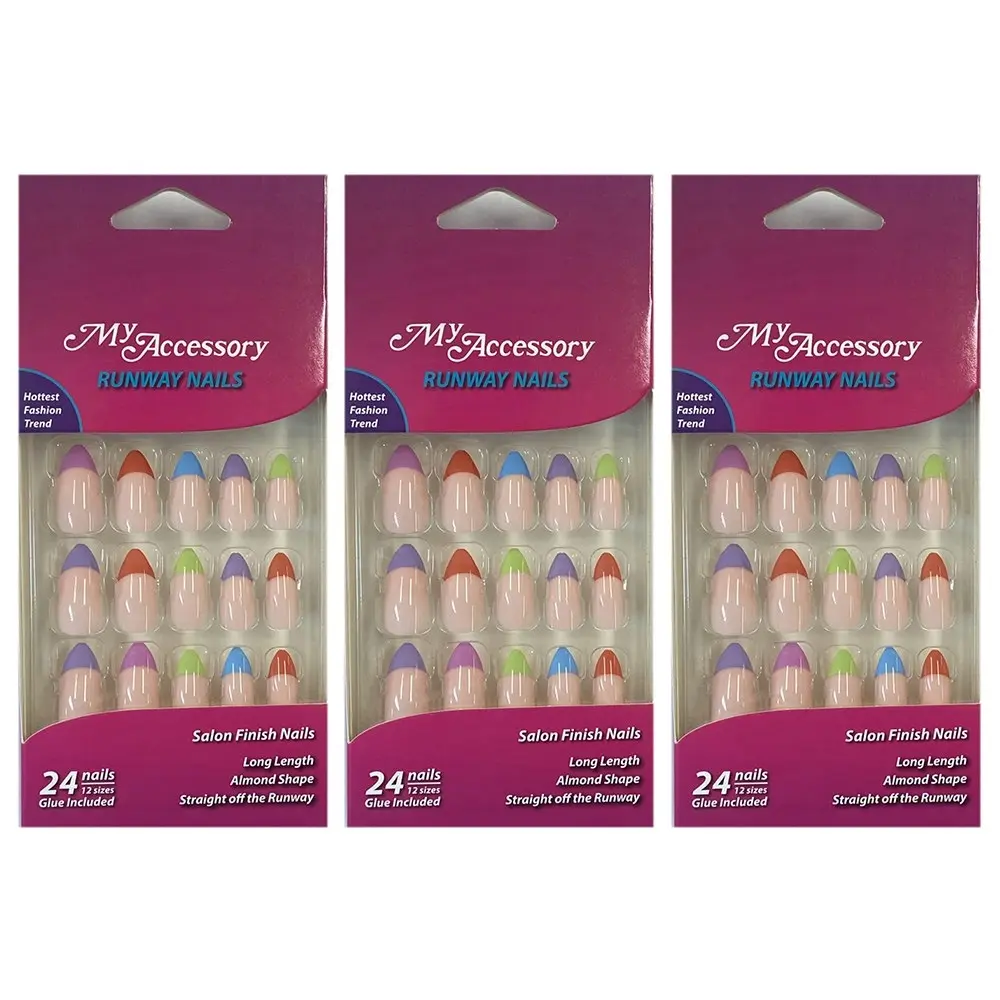 72pc My Accessory Runway Pastel Artificial Fake Glue On Nails Almond Manicure - Beauty