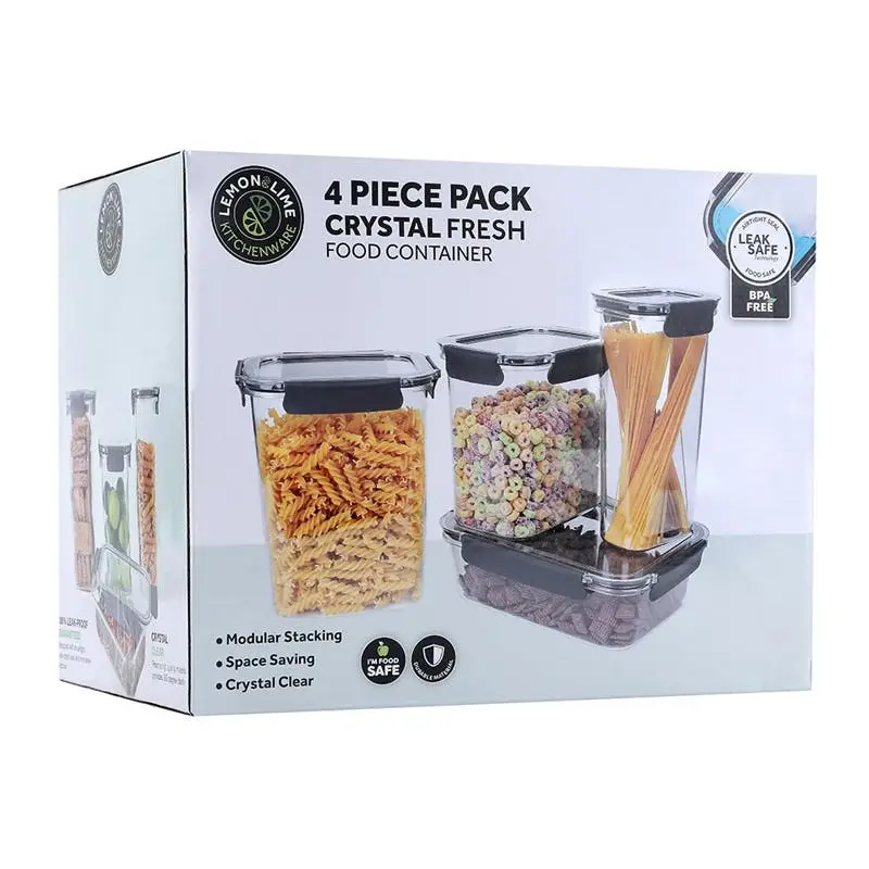 4pc Lemon And Lime Crystal Fresh Air-Tight Food/Pasta Storage Containers Clear
