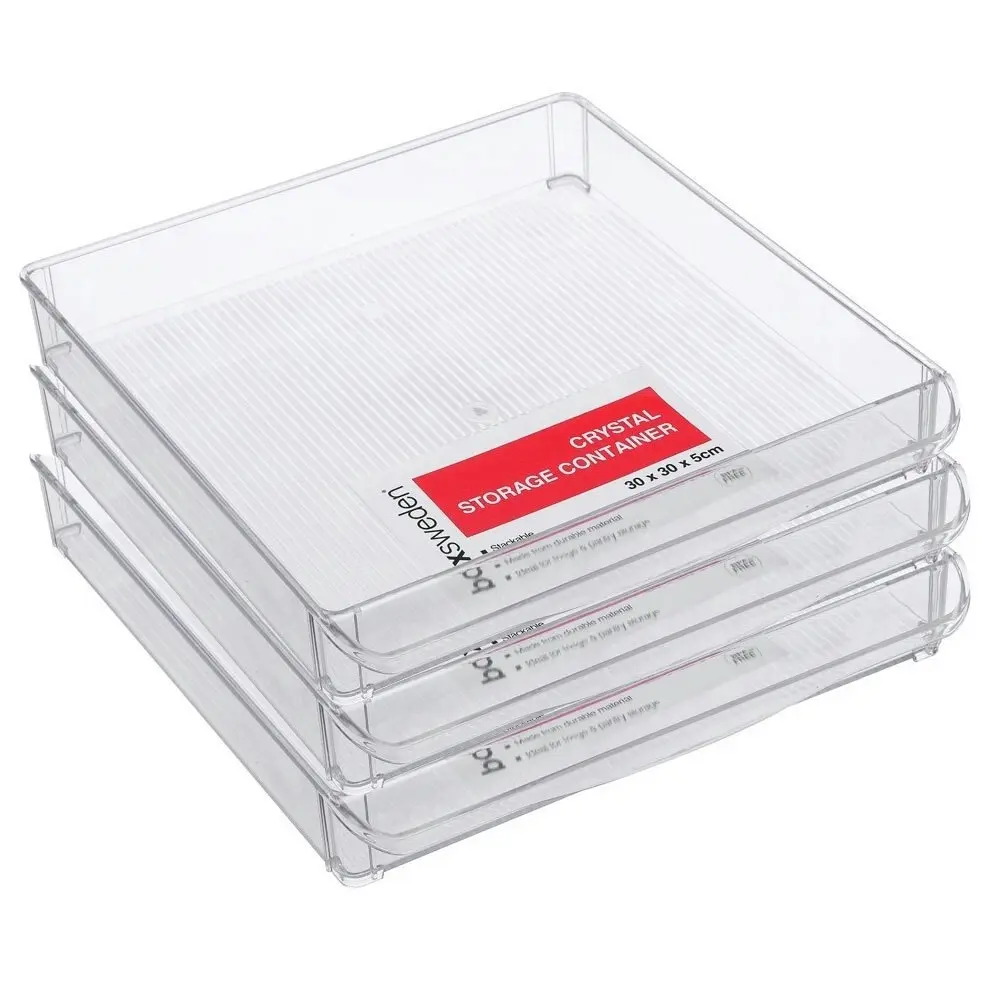 3x Boxsweden Crystal Fridge Tray 30x5cm Home Storage Kitchen Canister Container - Home & Garden