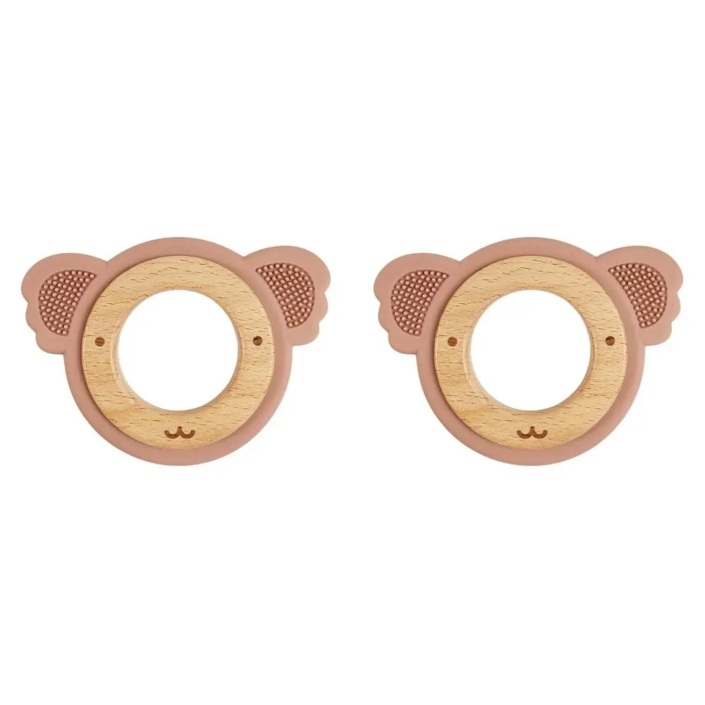 2x Urban Koala 8.5cm Silicone/Wood Teether Ring Baby/Infant Feeding Blue/Natural