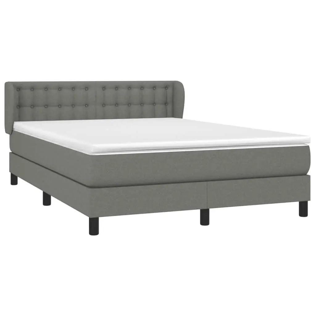 Box Spring Bed with Mattress Dark Grey 137x187 cm Double Size Fabric 3283347 - Furniture
