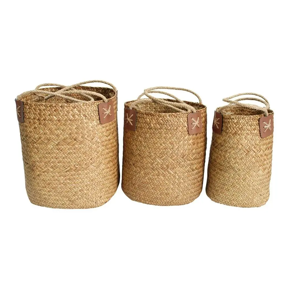 3PK Woven 22/21/17cm Planter Basket Plant Storage Set Home Room Decor Natural - Home & Garden