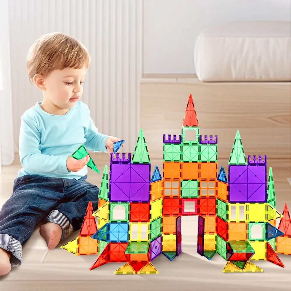 Playpals Kids Magnetic Tiles Blocks Building Educational Toys Child Gift 120PCS - Toys & Games