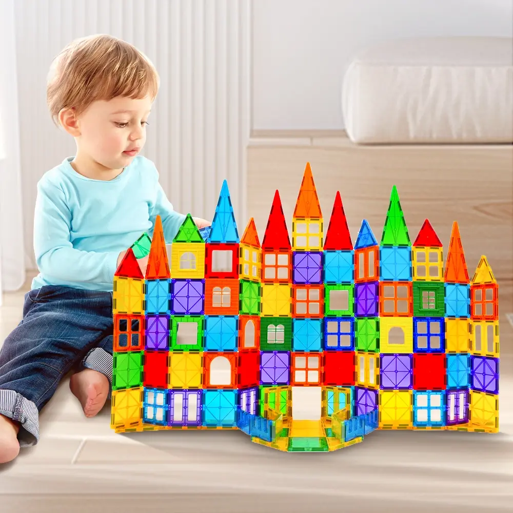 Playpals Kids Magnetic Tiles Blocks Building Educational Toys Child Gift 100PCS - Toys & Games